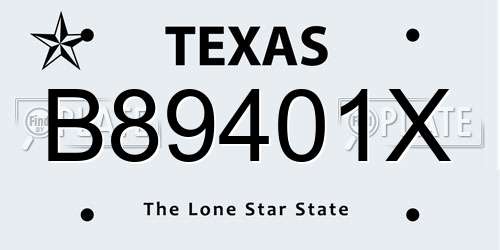 B89401X Texas License Plate