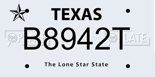 B8942T Texas License Plate