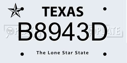 B8943D Texas License Plate