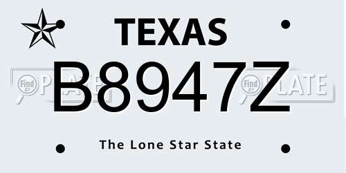 B8947Z Texas License Plate