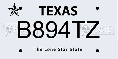 B894TZ Texas License Plate
