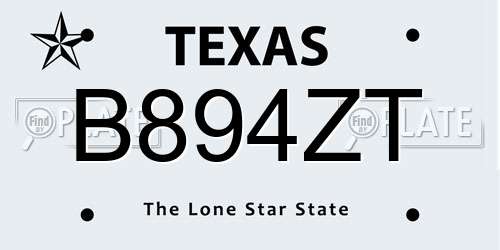 B894ZT Texas License Plate
