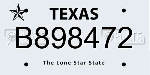 B898472 Texas License Plate