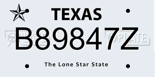 B89847Z Texas License Plate