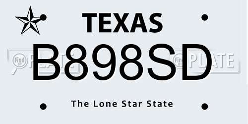 B898SD Texas License Plate
