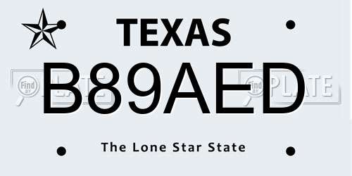 B89AED Texas License Plate