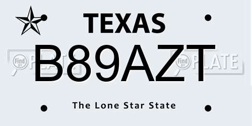 B89AZT Texas License Plate