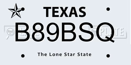 B89BSQ Texas License Plate