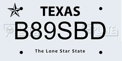 B89SBD Texas License Plate