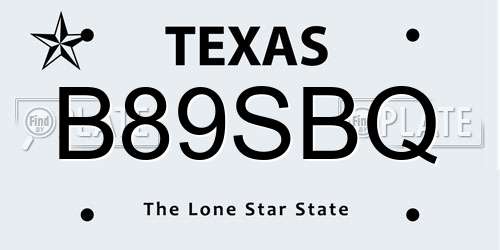 B89SBQ Texas License Plate