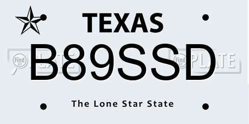 B89SSD Texas License Plate