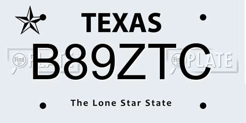 B89ZTC Texas License Plate