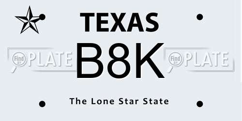 B8K Texas License Plate