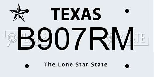B907RM Texas License Plate