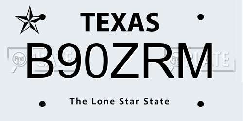 B90ZRM Texas License Plate