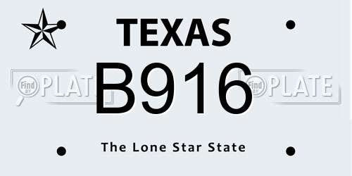 B916 Texas License Plate
