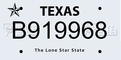 B919968 Texas License Plate