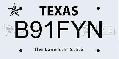 B91FYN Texas License Plate