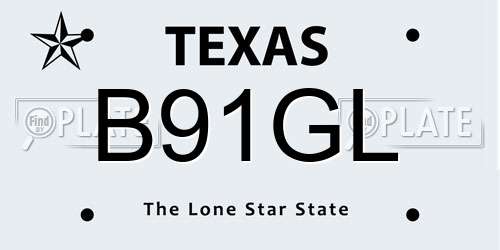 B91GL Texas License Plate