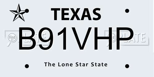 B91VHP Texas License Plate