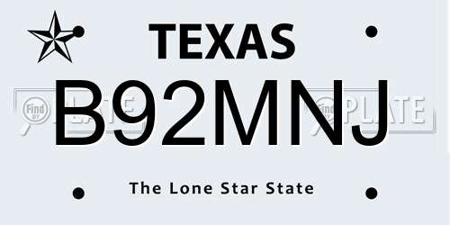 B92MNJ Texas License Plate