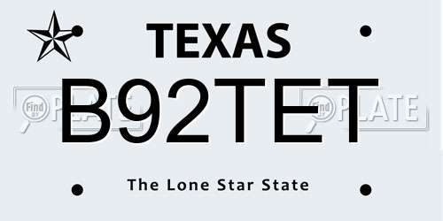 B92TET Texas License Plate