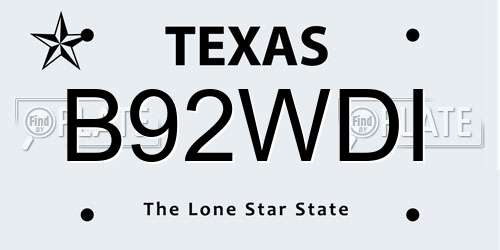 B92WDI Texas License Plate