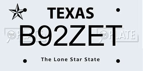 B92ZET Texas License Plate