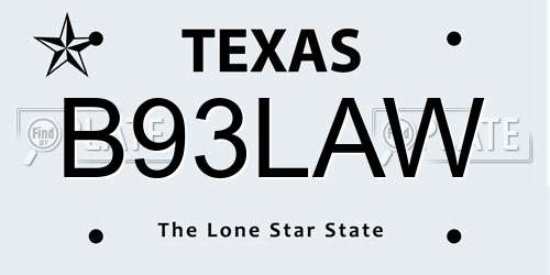 B93LAW Texas License Plate