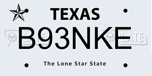 B93NKE Texas License Plate