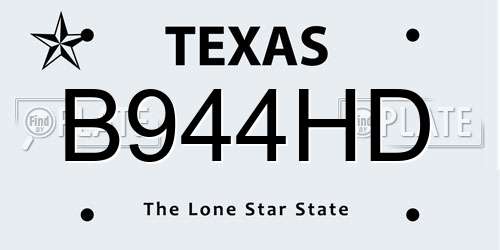 B944HD Texas License Plate