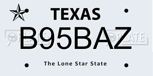 B95BAZ Texas License Plate