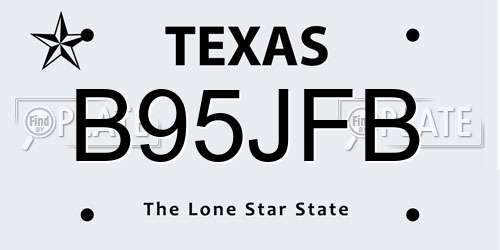 B95JFB Texas License Plate