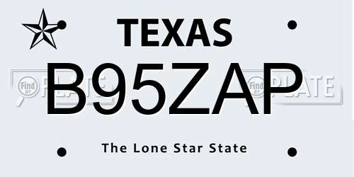 B95ZAP Texas License Plate