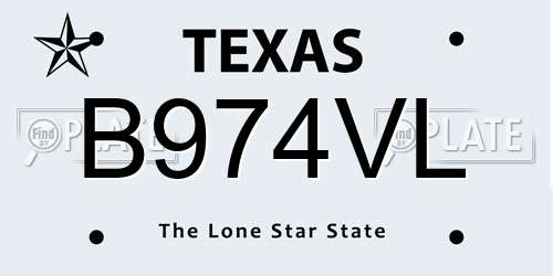 B974VL Texas License Plate