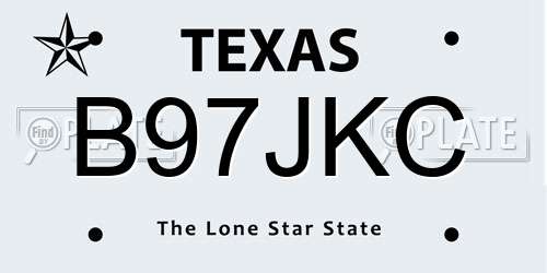B97JKC Texas License Plate