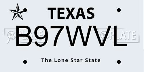 B97WVL Texas License Plate
