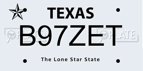 B97ZET Texas License Plate