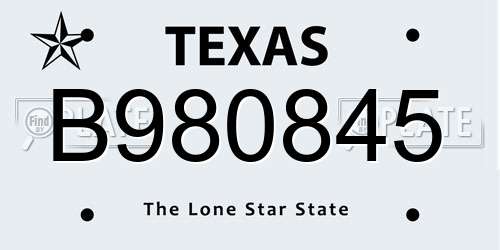 B980845 Texas License Plate
