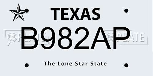 B982AP Texas License Plate