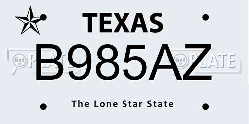 B985AZ Texas License Plate