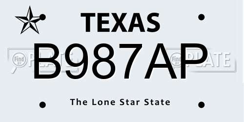 B987AP Texas License Plate