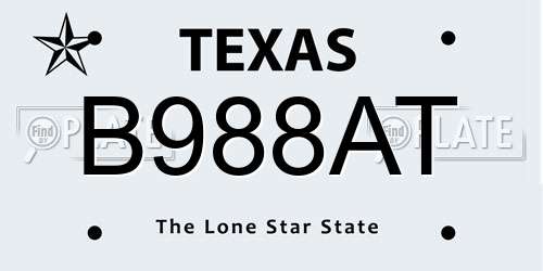 B988AT Texas License Plate
