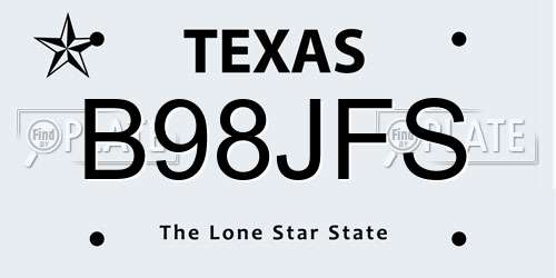 B98JFS Texas License Plate