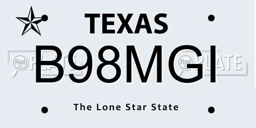 B98MGI Texas License Plate