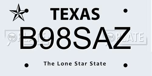 B98SAZ Texas License Plate