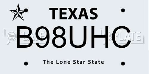 B98UHC Texas License Plate