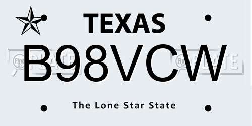 B98VCW Texas License Plate