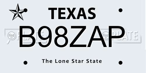 B98ZAP Texas License Plate