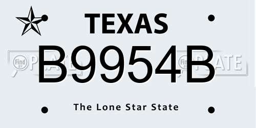 B9954B Texas License Plate